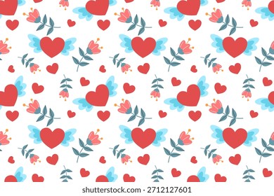 Patrón sin fisuras festivo para el día de San Valentín. Adorno con corazones. Ilustración de estilo plano.