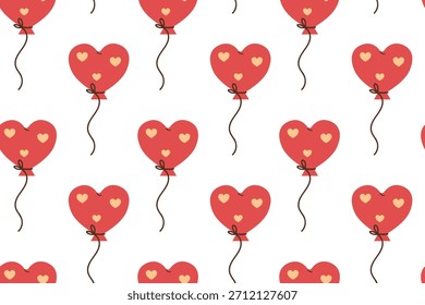 Festliches, nahtloses Muster für den Valentinstag. Herzförmiger Ballonschmuck. Flache Abbildung.