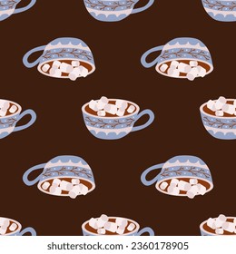 Festive seamless pattern with winter hot drinks .