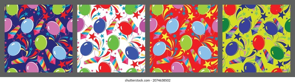 Festive seamless patterns for celebrations, birthdays. Vector image. Kit. 