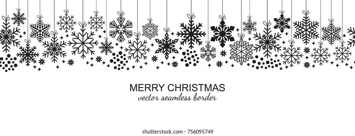 Festive Seamless Snowflake Border Isolated On White Background, Christmas Design For Postcard Or Greeting Card. Vector Illustration, Merry Xmas Flake Header Or Banner, Wallpaper Or Backdrop Decor