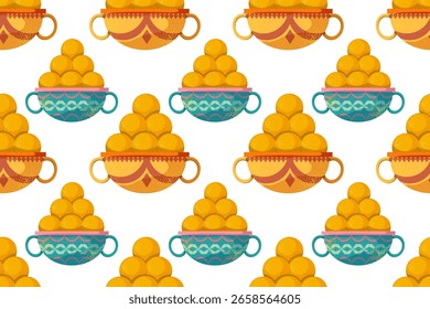 Padrão de vetor sem emenda festivo para o dia de Diwali. Ilustração de guirlanda de doces