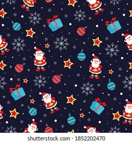 festive seamless vector pattern with snowflakes santa claus and gifts for new year
