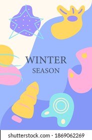 Festive season abstract poster template. Christmas party. Commercial flyer design with flat illustration. Vector cartoon promo card with organic shapes. Wintertime advertising invitation