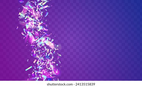 Festive Serpentine. Iridescent Sparkle. 3d Texture. Modern Ribbon. Falling Banner. Hologram Glitter. Pink Glare Paper. Laser Birthday Backdrop. Purple Festive Serpentine