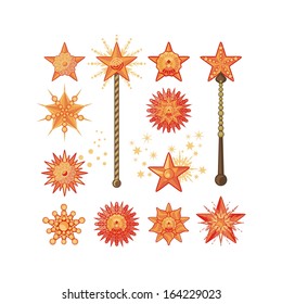 Festive set with decorative shapes of stars or magic wands