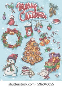 Festive set of elements to Merry Christmas
