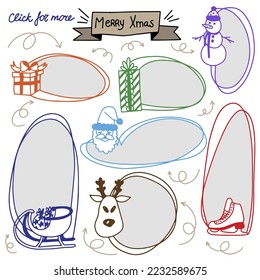 Festive set of speech bubbles, hand drawn with elements of decorative decorations for Christmas, vector illustration with arrows