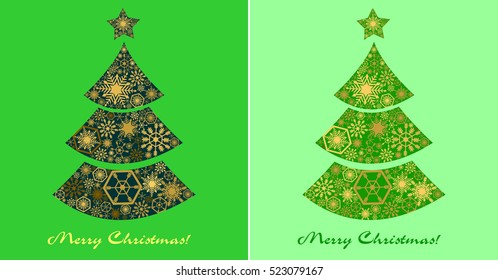 Festive set of two green cards with Christmas trees.