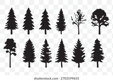 A festive set of winter forest trees, including pine and fir silhouettes, for your Christmas and holiday nature illustrations
