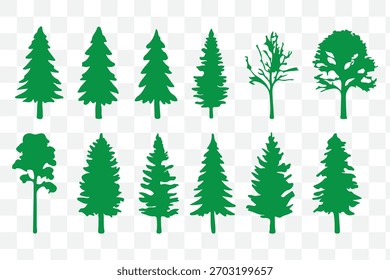 A festive set of winter forest trees, including pine and fir silhouettes, for your Christmas and holiday nature illustrations