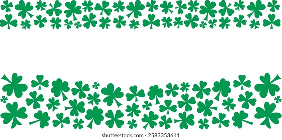 Festive shamrock border vector illustration with green clover leaves. St. Patrick's Day background.