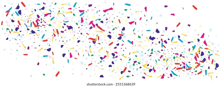 Festive Shine Festive Vector White Panoramic Background. Acid Transparent Grit Texture. Cheerful Rain Festival Backdrop. Color Round Carnaval Banner.