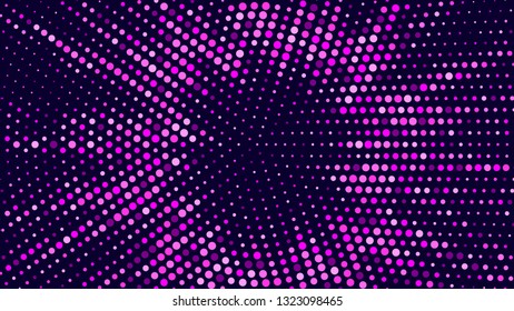 Festive shiny neon background. Halftone gradient pattern vector illustration. Explosion, salute. Blue pink dotted, purple halftone texture. Pop Art style purple pink comics Background. Dots background