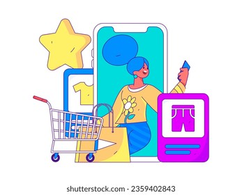 Festive Shopping E-Commerce Online Shopping People Flat Vector Concept Operation Hand Drawn Illustration
