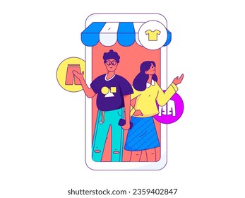 Festive Shopping E-Commerce Online Shopping People Flat Vector Concept Operation Hand Drawn Illustration
