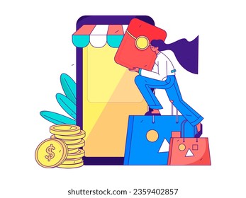 Festive Shopping E-Commerce Online Shopping People Flat Vector Concept Operation Hand Drawn Illustration
