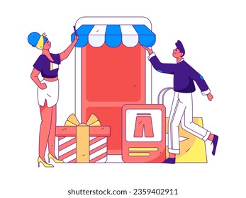 Festive Shopping E-Commerce Online Shopping People Flat Vector Concept Operation Hand Drawn Illustration
