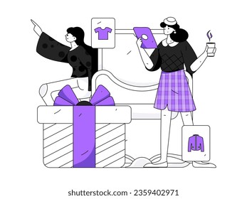 Festive Shopping E-Commerce Online Shopping People Flat Vector Concept Operation Hand Drawn Illustration
