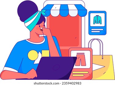 Festive Shopping E-Commerce Online Shopping People Flat Vector Concept Operation Hand Drawn Illustration
