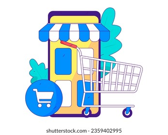 Festive Shopping E-Commerce Online Shopping People Flat Vector Concept Operation Hand Drawn Illustration
