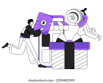 Festive Shopping E-Commerce Online Shopping People Flat Vector Concept Operation Hand Drawn Illustration
