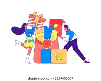 Festive Shopping E-Commerce Online Shopping People Flat Vector Concept Operation Hand Drawn Illustration
