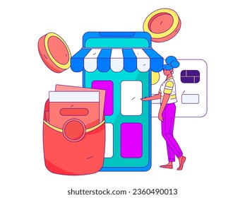 Festive Shopping E-Commerce Online Shopping People Flat Vector Concept Operation Hand Drawn Illustration
