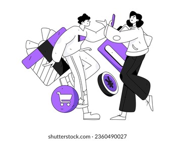 Festive Shopping E-Commerce Online Shopping People Flat Vector Concept Operation Hand Drawn Illustration
