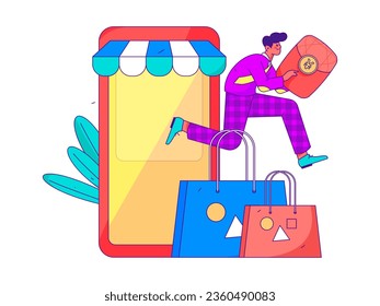 Festive Shopping E-Commerce Online Shopping People Flat Vector Concept Operation Hand Drawn Illustration
