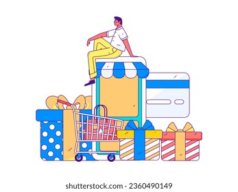 Festive Shopping E-Commerce Online Shopping People Flat Vector Concept Operation Hand Drawn Illustration
