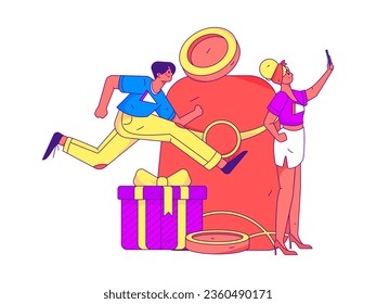 Festive Shopping E-Commerce Online Shopping People Flat Vector Concept Operation Hand Drawn Illustration
