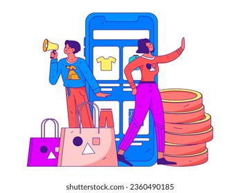Festive Shopping E-Commerce Online Shopping People Flat Vector Concept Operation Hand Drawn Illustration
