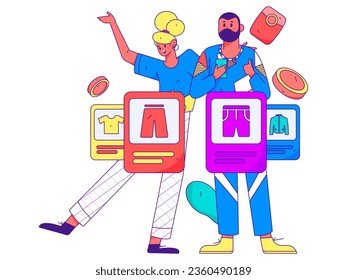 Festive Shopping E-Commerce Online Shopping People Flat Vector Concept Operation Hand Drawn Illustration

