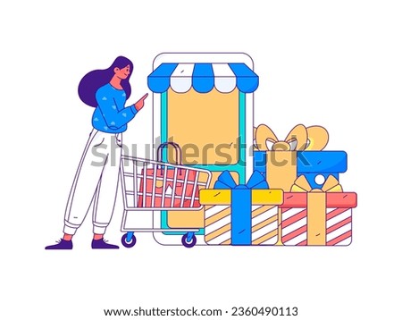 Festive Shopping E-Commerce Online Shopping People Flat Vector Concept Operation Hand Drawn Illustration
