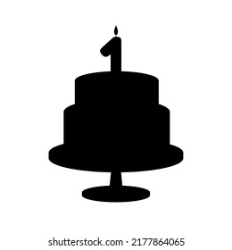 Festive silhouette cake with a candle one age. Vector illustration