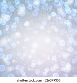 Festive silver luminous background. Holiday banner with bokeh and lights. Christmas template for party, design, decor. Vector illustration.
