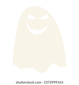 Festive Sinister white ghost flat icon. Holiday festive badge sticker. Decorative ghost element for scrap booking, greeting card, party invitation. Color vector isolated on white background