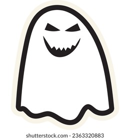 Festive Sinister white ghost stroked sticker. Holiday festive badge emblem. Decorative ghost element for scrap booking, greeting card, party invitation. Color vector isolated on white background