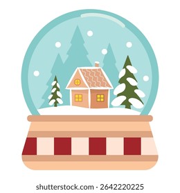 A festive snow globe with a Christmas landscape.