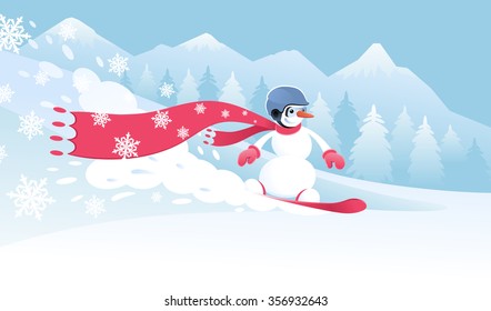 Festive Snowboarding. Graphic illustration on the subject of 'Winter Sports & Leisure'.
