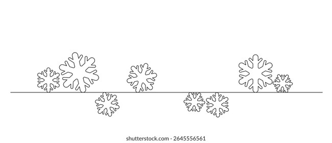 Festive snowflakes drawn in a continuous line in the style of minimalism, in one line, Christmas decor. A greeting card, an invitation to a party. Editable vector contour.