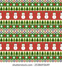 Festive Snowman and Christmas Tree Pattern Background
