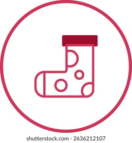 Festive sock vector icon in circle frame, a symbol of christmas and holiday cheer