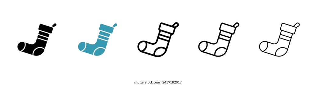 Festive Sock Vector Icon Set. Noel Stocking Gift Vector Symbol for UI Design.