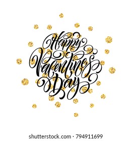 Festive sparkle layout template design Glitter Lettering Happy Valentine day card. Vector illustration EPS10