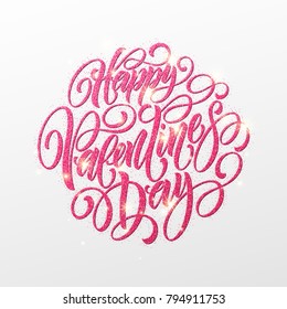 Festive sparkle layout template design Glitter Lettering Happy Valentine day card. Vector illustration EPS10