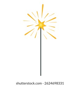 Festive sparkler with bright yellow star shape on top, radiating light beams, creating magical effect, perfect for celebrations