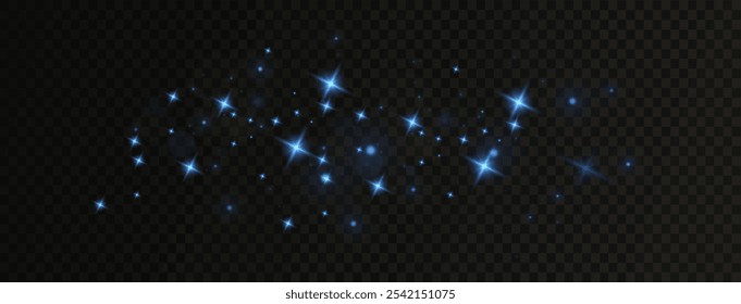 Festive sparkling blue dust. Christmas white dust, glowing bokeh, confetti, light and glitter texture for your design. Festive powder for cards, invitations, banners.