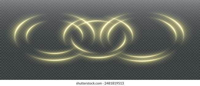 Festive sparkling frame, circle, ring png. Festive circle, ring, frame, for cards, invitations, banners, adverts. Neon frame, set of geometric frames. Vector png background with gold glowing lines.